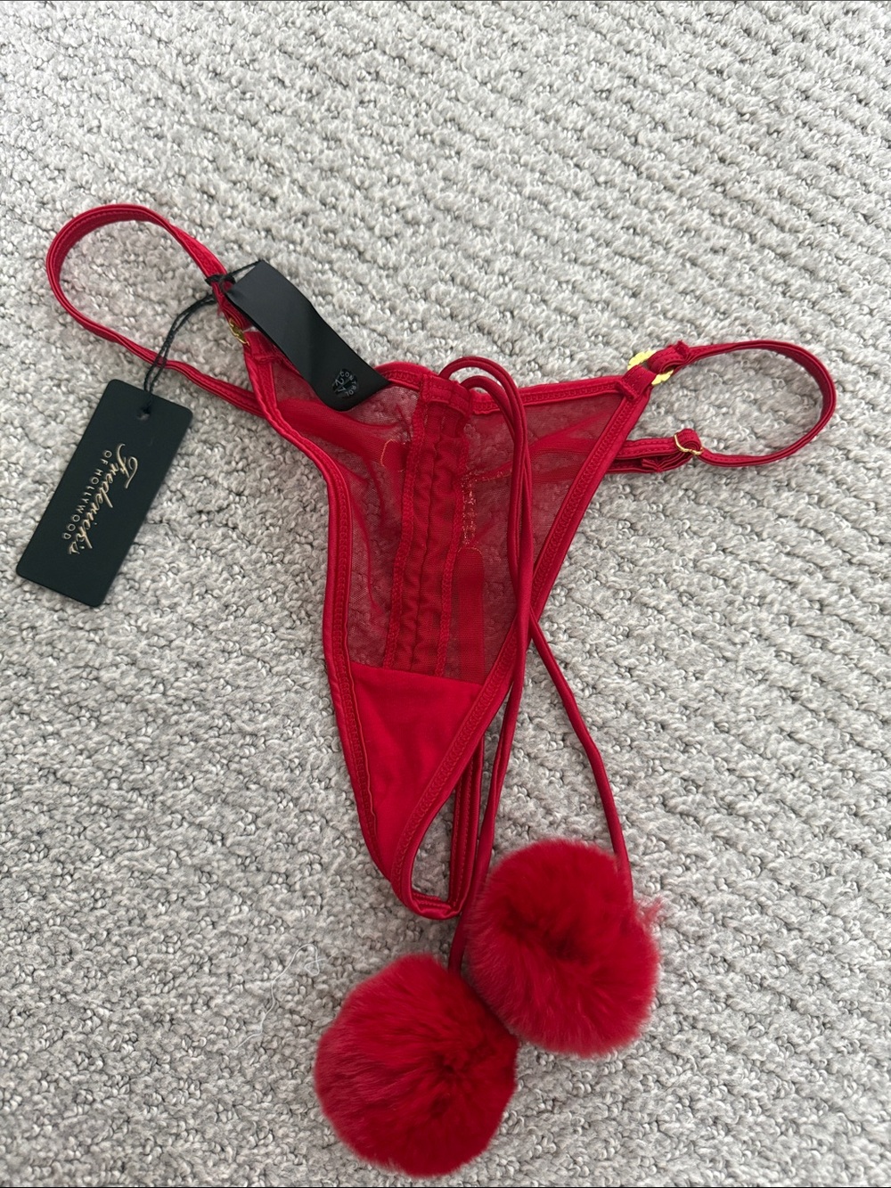 Red Lace Pom-Pair Thong